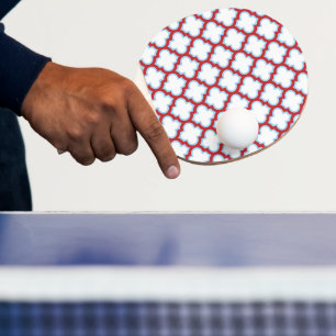 White and Red Trellis, Lattice, Quatrefoil Ping Pong Paddle