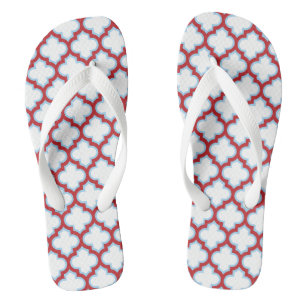 White and Red Trellis, Lattice, Quatrefoil Thongs