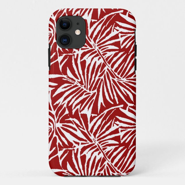White And Red Tropical Leaf Repeating Pattern Case-Mate iPhone Case (Back)