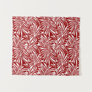 White And Red Tropical Leaf Repeating Pattern Tapestry