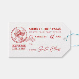 White and Red Vintage Santa Claus Merry Christmas  Gift Tags