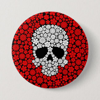 White and Red Wild Flowers Skull 7.5 Cm Round Badge