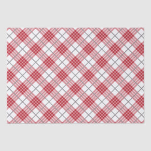 White and red with grey accents plaid pattern tissue paper