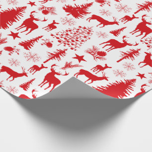 White And Red Woodland Forest Reindeer Wrapping Paper