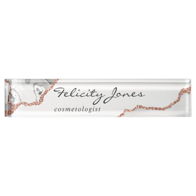 White and Rose Gold Agate Nameplate (Front)