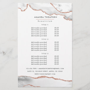 White and Rose Gold Agate Pricing and Services Flyer