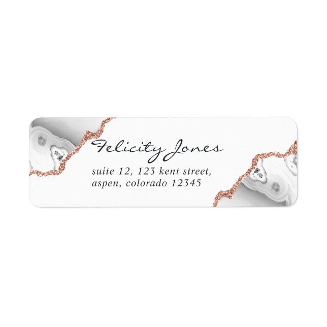 White and Rose Gold Agate Return Address Label (Front)