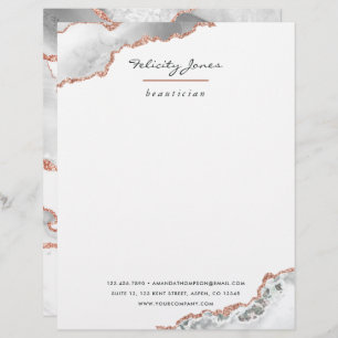 White and Rose Gold Agate Stone Business Custom Letterhead
