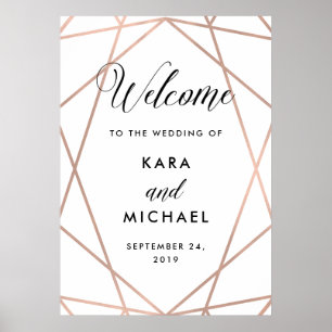 White and Rose Gold Diamond Wedding Welcome Poster
