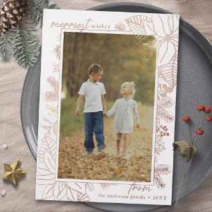 White and Rose Gold   Elegant Christmas 1 Photo Foil Holiday Card