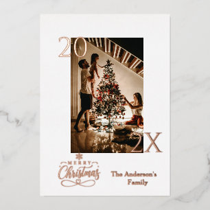 White and rose gold elegant foil holiday card