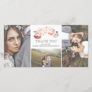 White and Rose Gold Floral Wedding Thank You Card