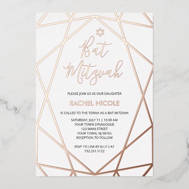 White and Rose Gold Geometric | Bat Mitzvah (Front)