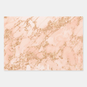 White and Rose Gold Glitter Marble Wrapping Paper Sheet