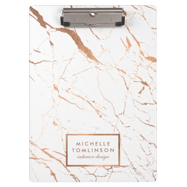 White and Rose Gold Marble Designer Personalised Clipboard (Front)