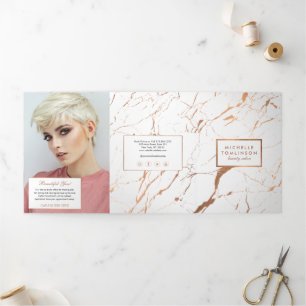 White and Rose Gold Marble Salon Brochure