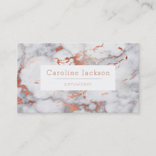 white and rose gold marble stone business card