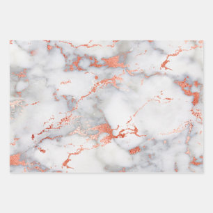 White and Rose Gold Marble  Wrapping Paper Sheet