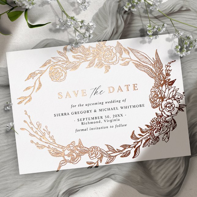 White and Rose Gold | Modern Floral Save the Date (Creator Uploaded)