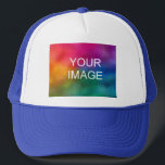 White And Royal Blue Elegant Modern Template Trucker Hat<br><div class="desc">White And Royal Blue Elegant Modern Template Create Your Own Upload Image Logo Photo White And Green Trucker Hat.</div>