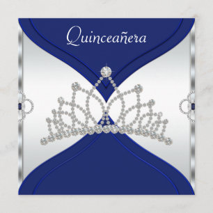 White and Royal Blue Quinceanera Invitations