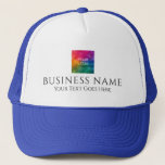 White And Royal Blue Upload Business Company Logo Trucker Hat<br><div class="desc">White And Royal Blue Add Upload Business Company Logo Personalised Template Trucker Hat.</div>