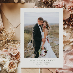 White and Sage Elegant Text and Photo Wedding Thank You Card