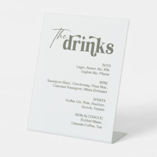 White and Sage Green Drink Wedding Bar Pedestal Sign