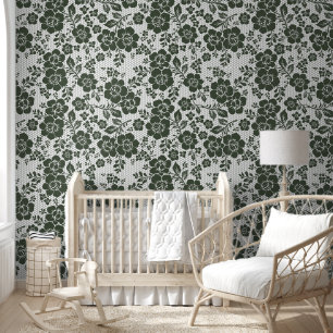 White and Sage Green floral flower peel and stick Wallpaper