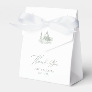 White and Sage Green   Illustrated Italian Wedding Favour Box