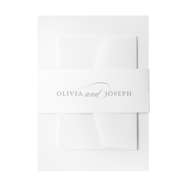 White and Sage Green Italian Elegance | Wedding Invitation Belly Band (Front Example)