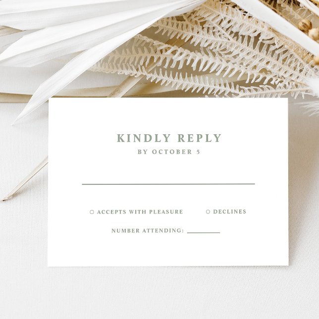 White and Sage Green Simple Elegant Text | Wedding RSVP Card (Creator Uploaded)