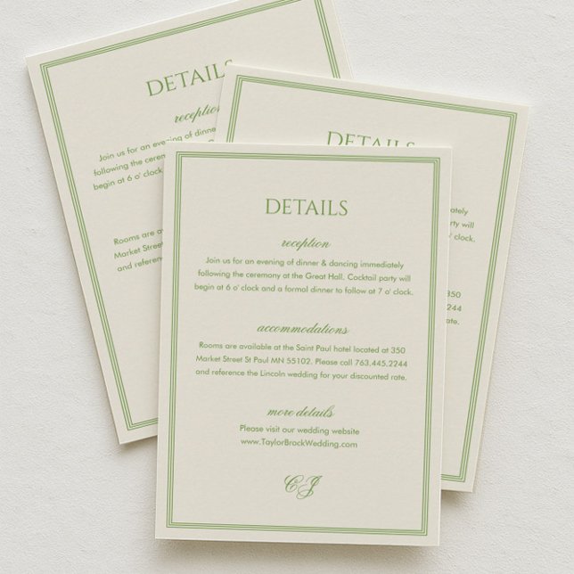 White and Sage Green Wedding Details Enclosure Card (Creator Uploaded)