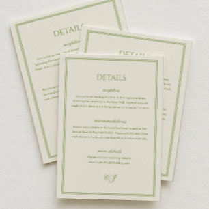 White and Sage Green Wedding Details Enclosure Card