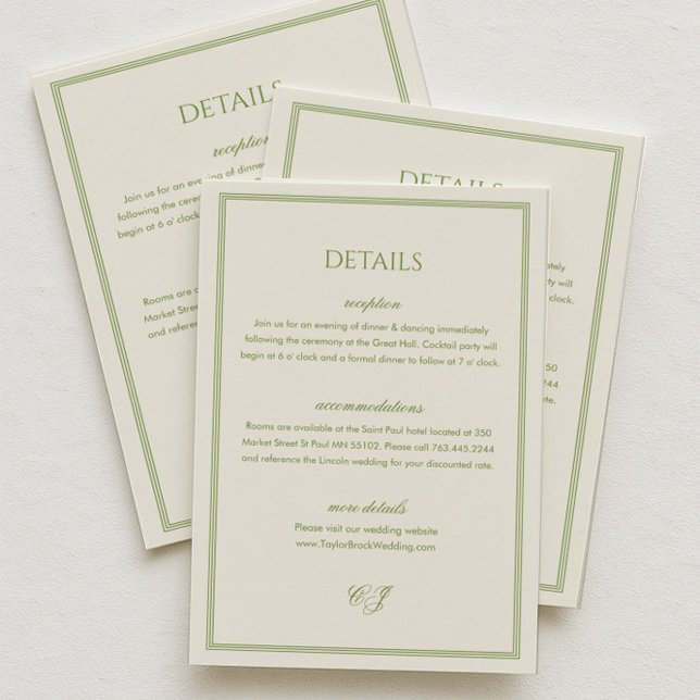White and Sage Green Wedding Details Enclosure Card (Creator Uploaded)