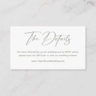 White and Sage Green Wedding Details Qr Code Enclosure Card