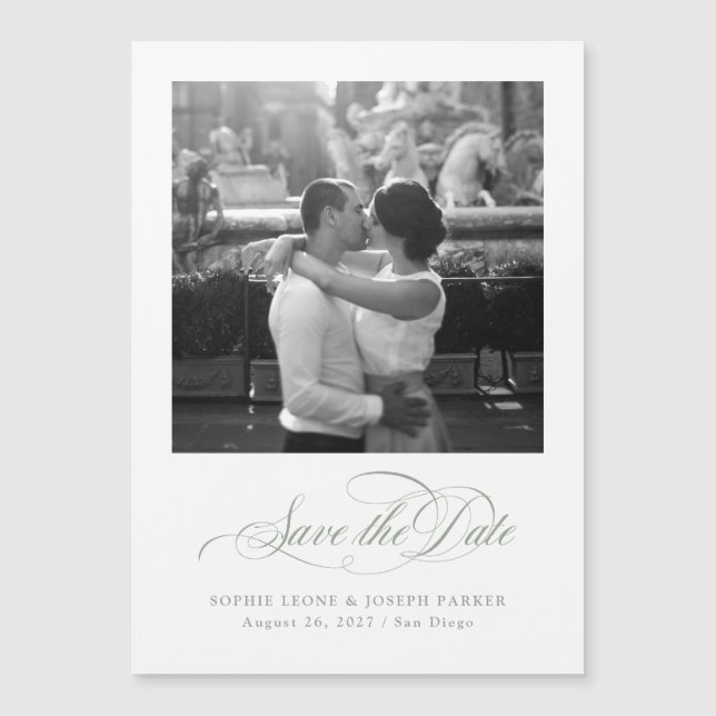 White and Sage | Italian Elegance Save the Date Magnetic Invitation (Front)