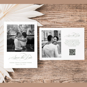 White and Sage Italian Elegance Two Photo QR Code Save The Date