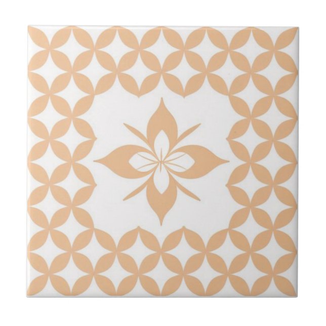 White, and salmon floral ceramic tile (Front)