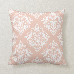 White And Salmon Pink Damasks Cushion