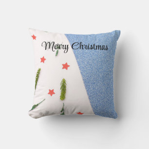 White and Shine Blue with Pine Tree, Star AndFlake Cushion
