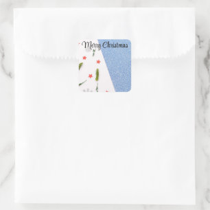 White and Shine Blue with Pine Tree, Star AndFlake Square Sticker