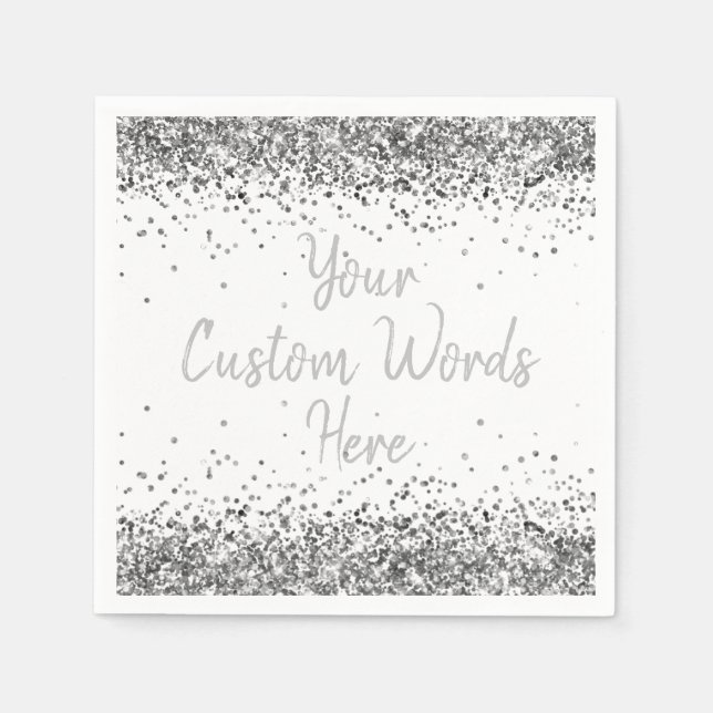 White and Silver Anniversary Party Birthday Party Napkin (Front)