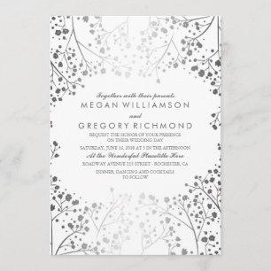 White and Silver Baby's Breath Wedding Invitation
