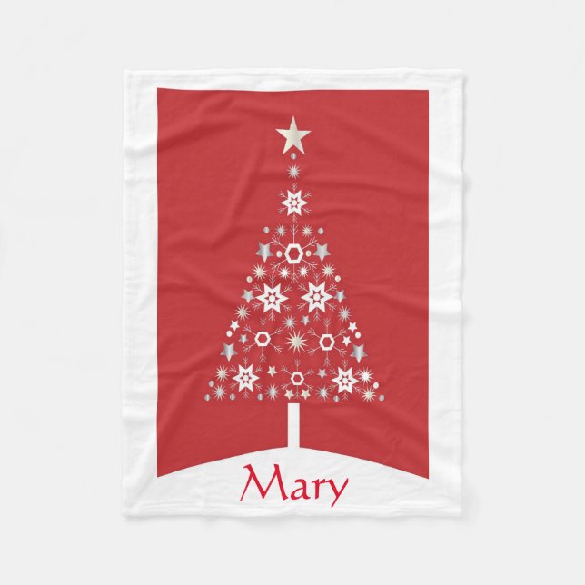 White And Silver Christmas Tree Fleece Blanket (Front)