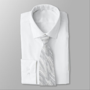White and Silver Dust Silky Wave Pattern Tie