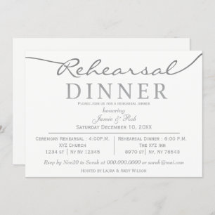 white and silver Elegant Script Rehearsal Dinner Invitation