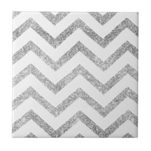 White and silver faux glitter chevron pattern. ceramic tile