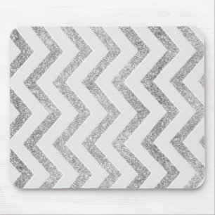 White and silver faux glitter chevron pattern. mouse pad
