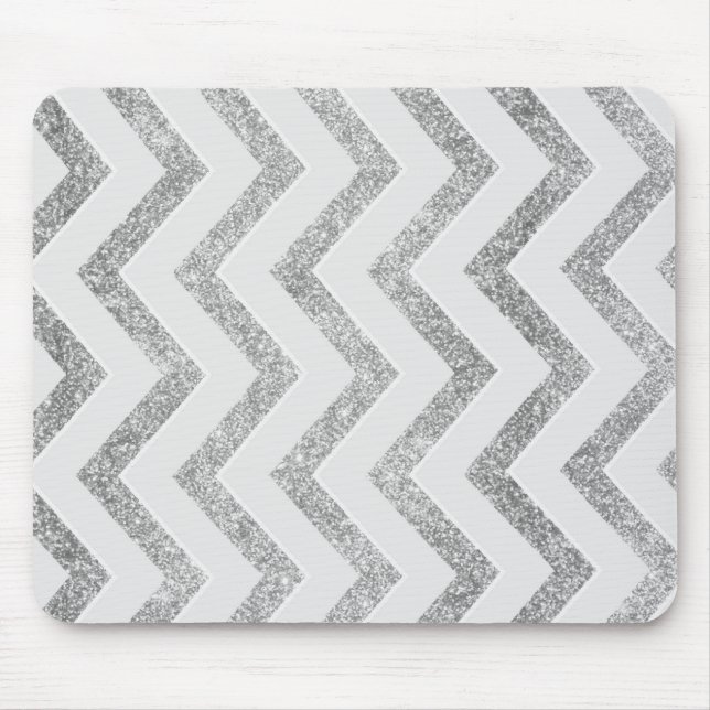 White and silver faux glitter chevron pattern. mouse pad (Front)